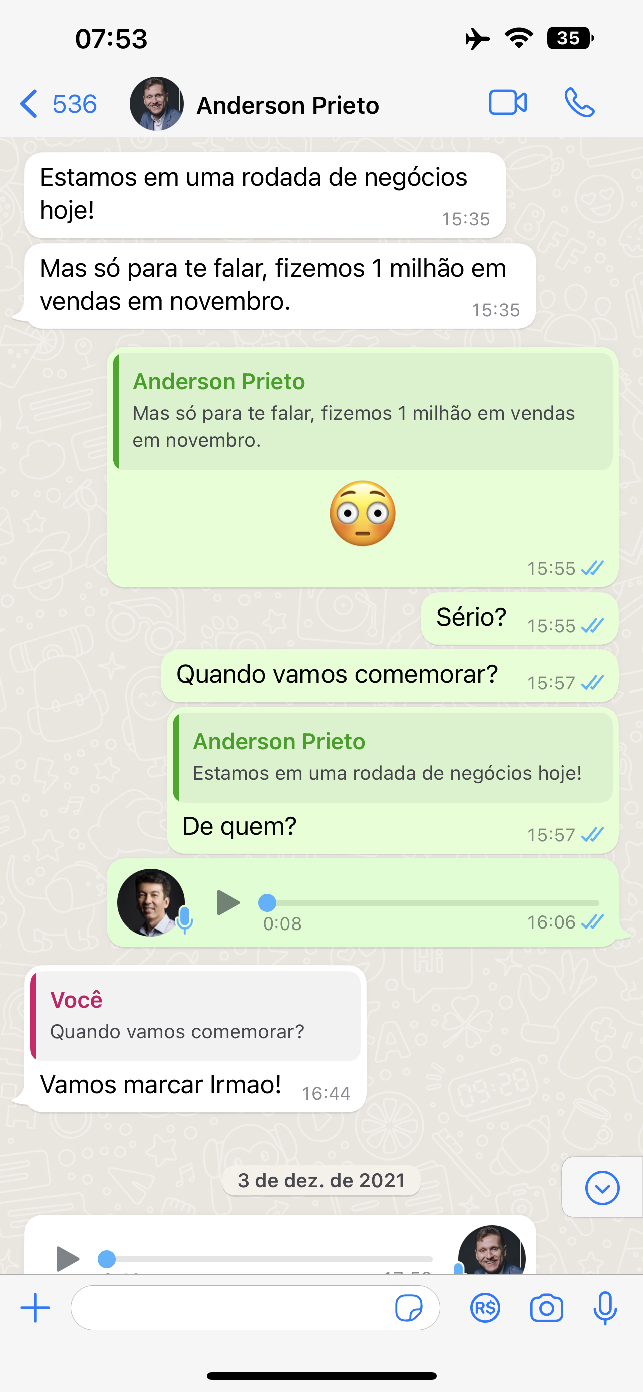 WhatsApp Anderson Prieto — R$1M em vendas em novembro