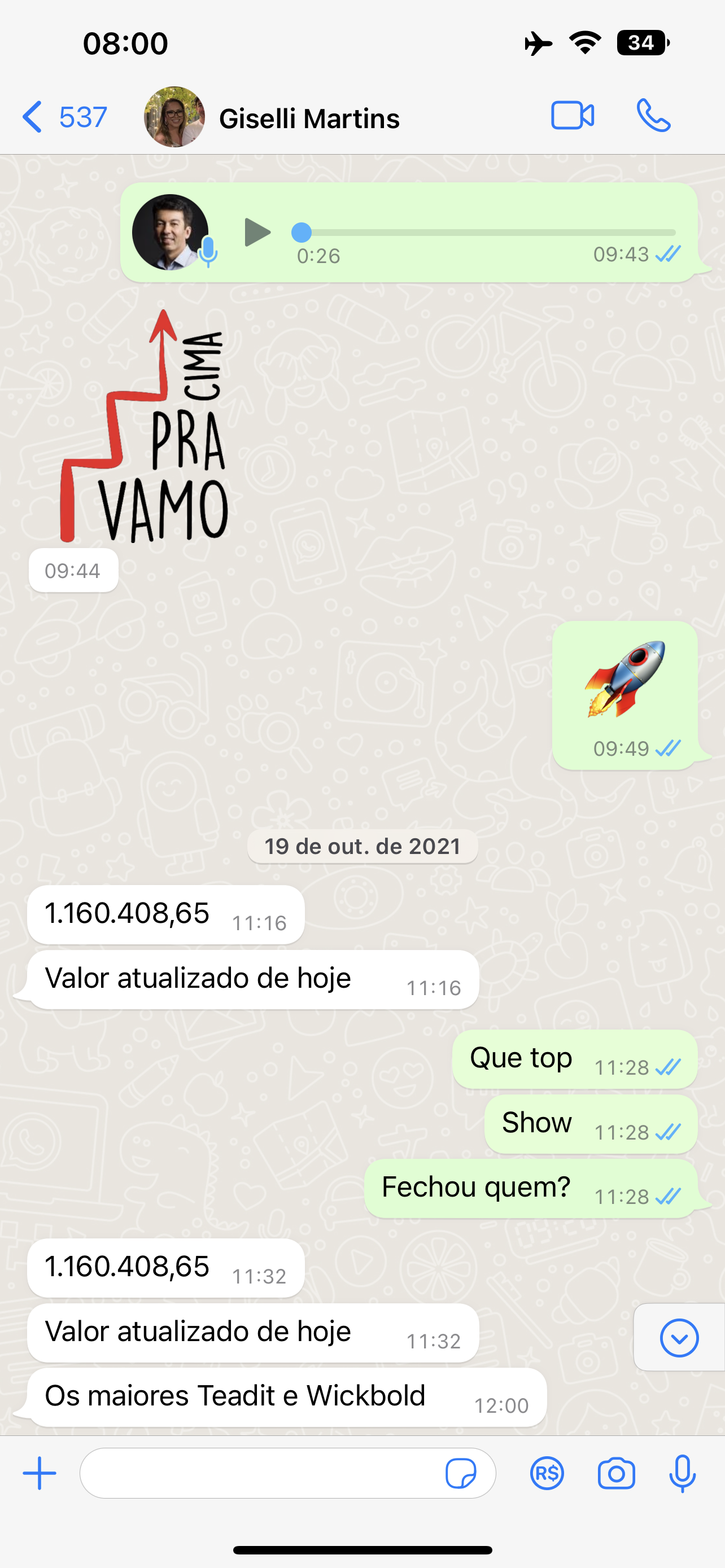 WhatsApp Giselli Martins — pipeline R$1,16M