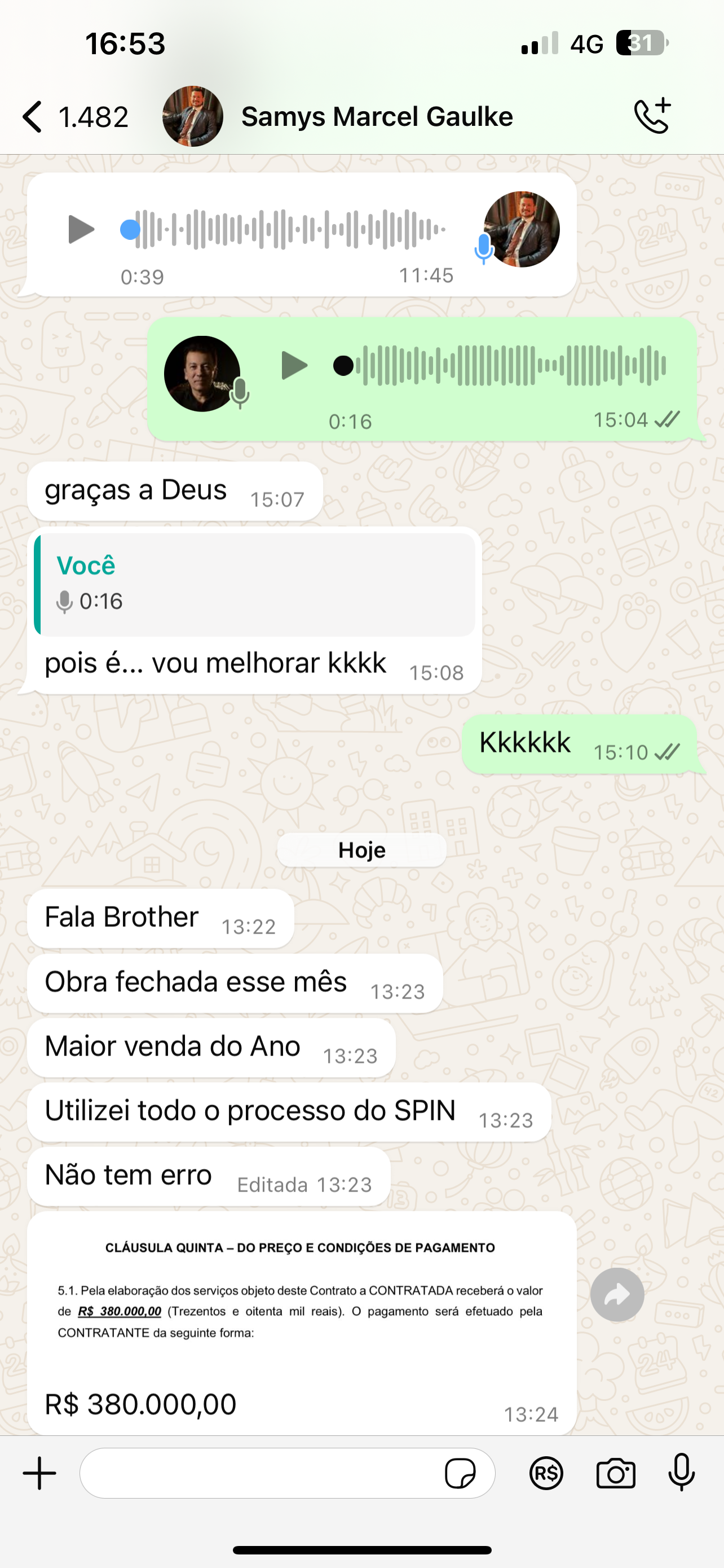 WhatsApp Samys Gaulke — contrato R$380k SPIN